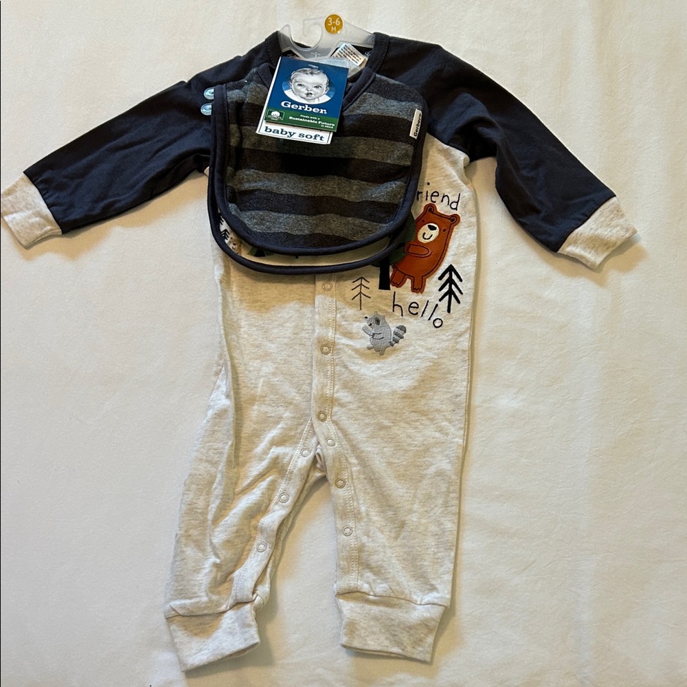 Gerber Navy and Gray Baby Romper with Bib